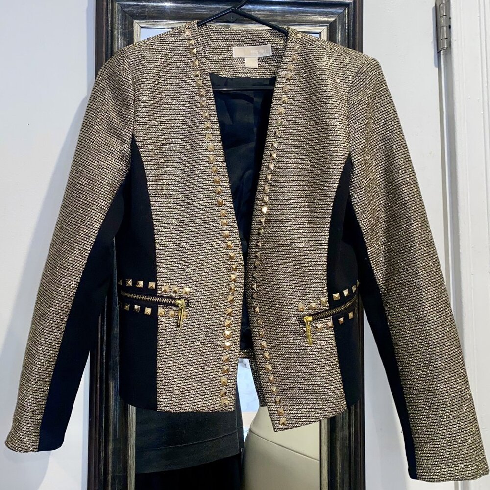 Michael Kors Gold Metallic Studded Tweedponte Blazer